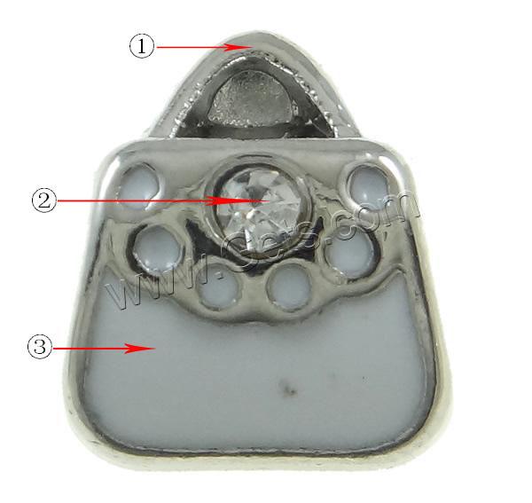 Пандора бусины сплава цинка эмаль, цинковый сплав, Сумка, Другое покрытие, Индивидуальные & без Тролль & со стразами, Много цветов для выбора, 9x11x8mm, отверстие:Приблизительно 4.5mm, продается PC