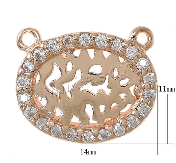 Zircon pavent Laiton Connector, ovale plat, Placage, pavé de micro zircon & boucle de 1/1 & creux, plus de couleurs à choisir, 14x11x2mm, Trou:Environ 1mm, Vendu par PC