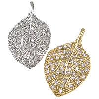 Cubic Zirconia Micro Pave Brass Pendant, Leaf, plated, micro pave cubic zirconia Approx 1mm 