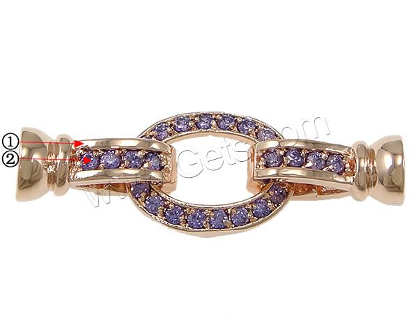 Brass Fold Over Clasp, plated, with end cap & micro pave cubic zirconia, more colors for choice, 37x13x8mm, Inner Diameter:Approx 5mm, Sold By PC