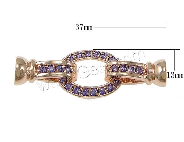 Brass Fold Over Clasp, plated, with end cap & micro pave cubic zirconia, more colors for choice, 37x13x8mm, Inner Diameter:Approx 5mm, Sold By PC