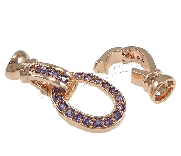 Brass Fold Over Clasp, plated, with end cap & micro pave cubic zirconia, more colors for choice, 37x13x8mm, Inner Diameter:Approx 5mm, Sold By PC