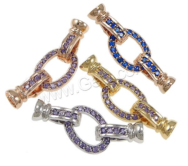 Brass Fold Over Clasp, plated, with end cap & micro pave cubic zirconia, more colors for choice, 37x13x8mm, Inner Diameter:Approx 5mm, Sold By PC