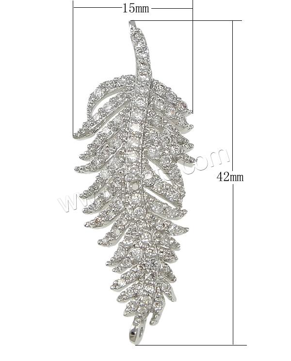 Befestiger Zirkonia Messing Schmuckverbinder, Federn, plattiert, Micro pave Zirkonia & 1/1-Schleife, keine, 15x42x3mm, Bohrung:ca. 1mm, verkauft von PC