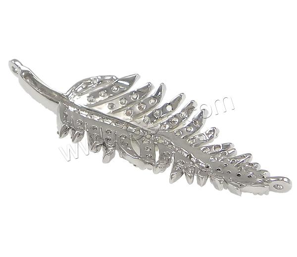 Befestiger Zirkonia Messing Schmuckverbinder, Federn, plattiert, Micro pave Zirkonia & 1/1-Schleife, keine, 15x42x3mm, Bohrung:ca. 1mm, verkauft von PC