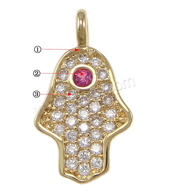 Befestigter Zirkonia Messing Anhänger, Hamsa, plattiert, Islam Schmuck & Micro pave Zirkonia, keine, 8x14x1mm, Bohrung:ca. 2mm, verkauft von PC