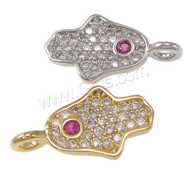 Befestigter Zirkonia Messing Anhänger, Hamsa, plattiert, Islam Schmuck & Micro pave Zirkonia, keine, 8x14x1mm, Bohrung:ca. 2mm, verkauft von PC