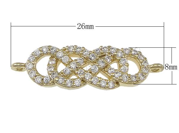 Befestiger Zirkonia Messing Schmuckverbinder, Chinesischer Knoten, plattiert, Micro pave Zirkonia & 1/1-Schleife, keine, 26x8x3mm, Bohrung:ca. 1mm, verkauft von PC