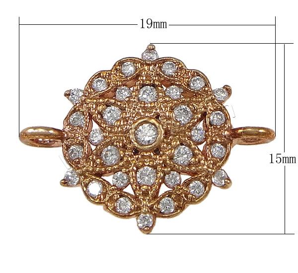 Befestiger Zirkonia Messing Schmuckverbinder, Blume, plattiert, Micro pave Zirkonia & 1/1-Schleife, keine, 19x15x2mm, Bohrung:ca. 2mm, verkauft von PC