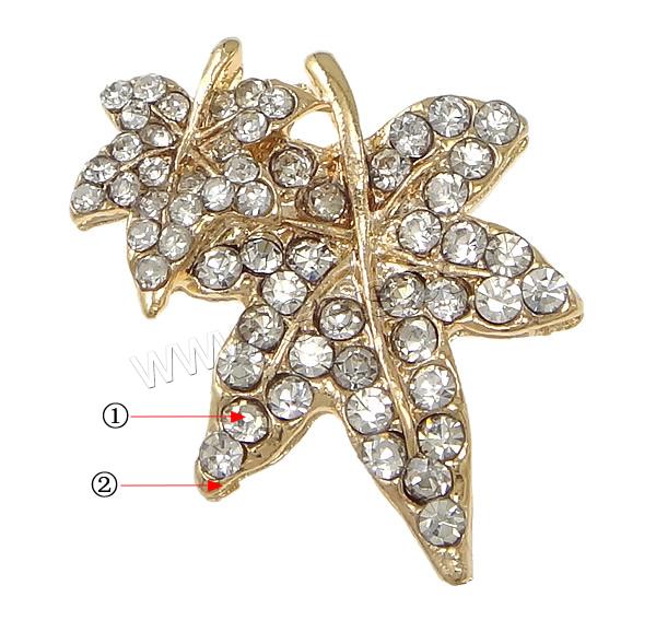 Zinc Alloy Leaf Pendants, plated, with rhinestone, more colors for choice, nickel, lead & cadmium free, 20x24x3mm, Hole:Approx 2mm, Sold By PC