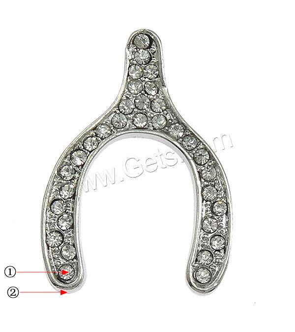 Zinc Alloy Rhinestone Pendants, Wishbone, plated, Customized & with rhinestone, more colors for choice, nickel, lead & cadmium free, 19x27x2mm, Hole:Approx 2x5mm, Sold By PC