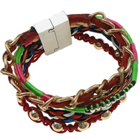 Pulsera Brasileña Hipanema, Cordón de cera, con cadena de latón & cordón de lana & Cordón de cera & fundición, aleación de cinc cierre magnético, multi-hilera, multicolor, 41mm, longitud:aproximado 7 Inch, Vendido por UD