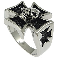 Fingerring Edelstahl-Mann, Edelstahl, Schädel Kreuz, geschnitzed & Schwärzen, 21mm, Größe:12, verkauft von PC