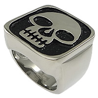 Anillo de dedo de acero inoxidable hombre, Calavera, tallado & ennegrezca, 25mm, tamaño:10, Vendido por UD