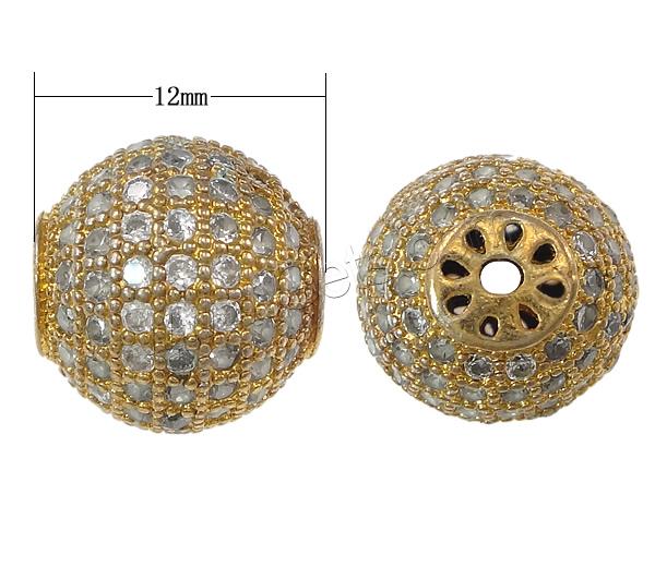 Кубический Бусы циркония микро проложить, Латунь, Круглая, Другое покрытие, микро проложить 129 шт кубического циркония, Много цветов для выбора, 12mm, отверстие:Приблизительно 0.8mm, продается PC