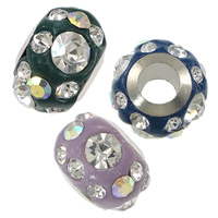 grano Europeo de aleación Zinc con diamante, aleación de zinc, con Arcilla analiar de diamantes de imitación AB, Toroidal, chapado en color de platina, con 19 diamantes de imitación & sin rosca, más colores para la opción, libre de níquel, plomo & cadmio, 8x11mm, agujero:aproximado 4mm, Vendido por UD