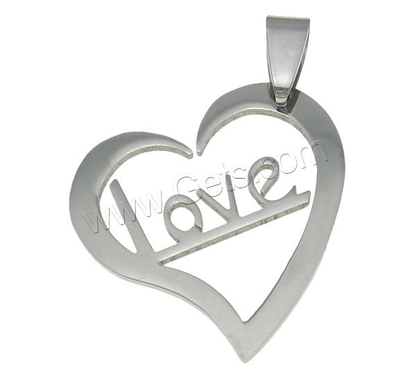 pendentifs de cœur en inox , acier inoxydable, coeur, mot amour, normes différentes pour le choix & Personnalisé & avec le motif de lettre, couleur originale, Trou:Environ 7x4mm, Vendu par PC