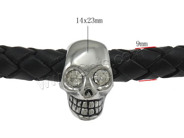 Men Bracelet, Cowhide, with 316L Stainless Steel, Skull, braided & with rhinestone & blacken, more colors for choice, 14x23mm, 21x10mm, 9mm, Length:Approx 8.2 Inch, Sold By Strand