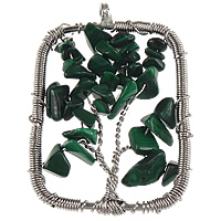 Pendentifs en malachite, avec fil en laiton, rectangle, Placage de couleur platine, protéger l'environnement, sans nickel, plomb et cadmium Environ 6mm, Vendu par PC