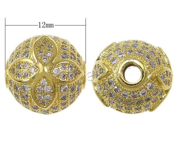 Cubic Zirconia Micro Pave Brass Beads, Round, plated, micro pave cubic zirconia, more colors for choice, 12mm, Hole:Approx 2mm, Sold By PC