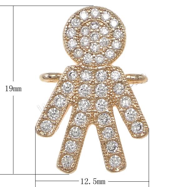 Zircon pavent Laiton Connector, caractère, Placage, pavé de micro zircon & boucle de 1/1, plus de couleurs à choisir, 12.5x19x2mm, Trou:Environ 1.2mm, Vendu par PC