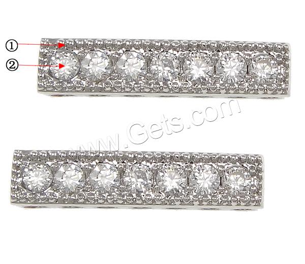 Barrita Separadora de Latón, metal, Rectángular, chapado, micro arcilla de zirconia cúbica & 7-aro, más colores para la opción, 12x2.5mm, agujero:aproximado 0.8mm, Vendido por UD