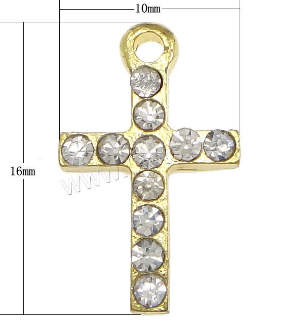 Zinc Alloy Cross Pendants, plated, with rhinestone, more colors for choice, nickel, lead & cadmium free, 10x16x2.5mm, Hole:Approx 1.5mm, Sold By PC