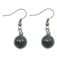 Pendientes de Hematite No Magnético, Hematita no magnética, hierro aro de pendiente, Esférico, Negro, 10x35mm, Vendido por Par