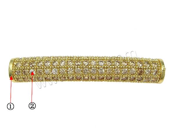 Cubic Zirconia Micro Pave Brass Beads, Tube, plated, Customized & micro pave cubic zirconia & hollow, more colors for choice, 29x5x3mm, Hole:Approx 2mm, Sold By PC