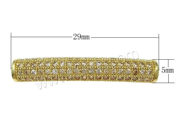 Cubic Zirconia Micro Pave Brass Beads, Tube, plated, Customized & micro pave cubic zirconia & hollow, more colors for choice, 29x5x3mm, Hole:Approx 2mm, Sold By PC