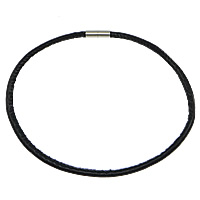 La cuerda del collar de cuero de vaca, latón cierre magnético, chapado en color de platina, Negro, 6mm, 22x7mm, longitud:aproximado 17 Inch, Vendido por Sarta