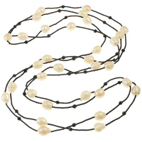 Collar de cadena del suéter de la perla de agua dulce, Perlas cultivadas de agua dulce, con Cristal & Rocallas de vidrio, Arroz, natural, 2-sarta, Blanco, 10-12mm, longitud:aproximado 73 Inch, Vendido por Sarta