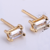 Boucle d'oreille Bijoux Gets®, laiton, rectangle, Plaqué d'or 18K, avec zircone cubique, protéger l'environnement, sans nickel, plomb et cadmium, 17mm, Vendu par paire