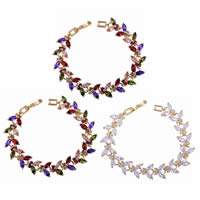 Bracelet Bijoux Gets®, laiton, feuille, Plaqué d'or 18K, avec zircone cubique, plus de couleurs à choisir, protéger l'environnement, sans nickel, plomb et cadmium, 5-10mm Environ 7 pouce, Vendu par brin