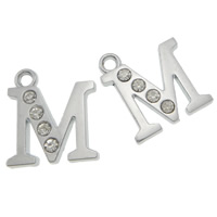 Zinc Alloy Alphabet Pendants, Letter M, platinum color plated, with rhinestone, cadmium free Approx 2mm 