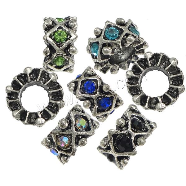 Rhinestone Zinc Alloy European Beads, Rondelle, plated, without troll & with rhinestone, more colors for choice, nickel, lead & cadmium free, 6x10mm, Hole:Approx 5mm, Sold By PC