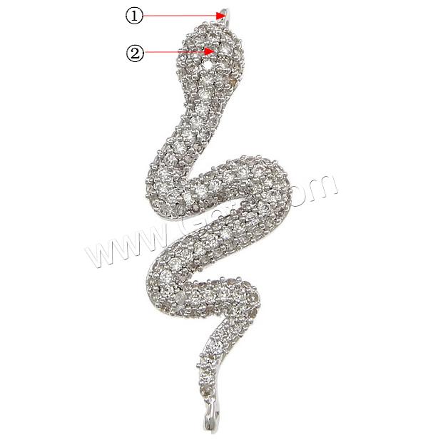 Colgante de Micro Pavé de Zirconía Cúbica, metal, Serpiente, chapado, micro arcilla de zirconia cúbica, más colores para la opción, 14x43x5.5mm, agujero:aproximado 1.5mm, Vendido por UD