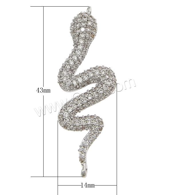 Colgante de Micro Pavé de Zirconía Cúbica, metal, Serpiente, chapado, micro arcilla de zirconia cúbica, más colores para la opción, 14x43x5.5mm, agujero:aproximado 1.5mm, Vendido por UD