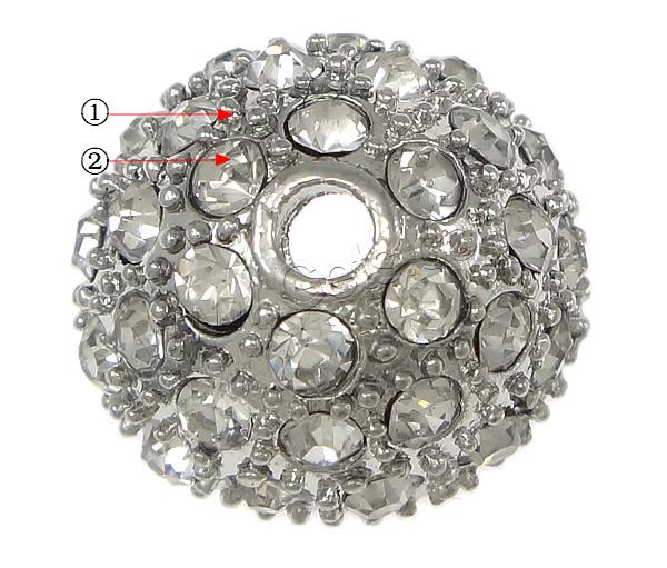 Zink Legierung Perlenkappen, Zinklegierung, Dom, plattiert, mit Strass, keine, frei von Nickel, Blei & Kadmium, 16x16x8mm, Bohrung:ca. 2.5mm, 13mm, verkauft von PC