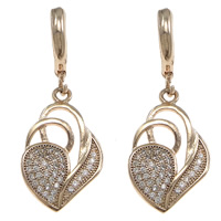 Huggie Hoop Drop Earring, Brass, Heart, plated, micro pave cubic zirconia 32mm 