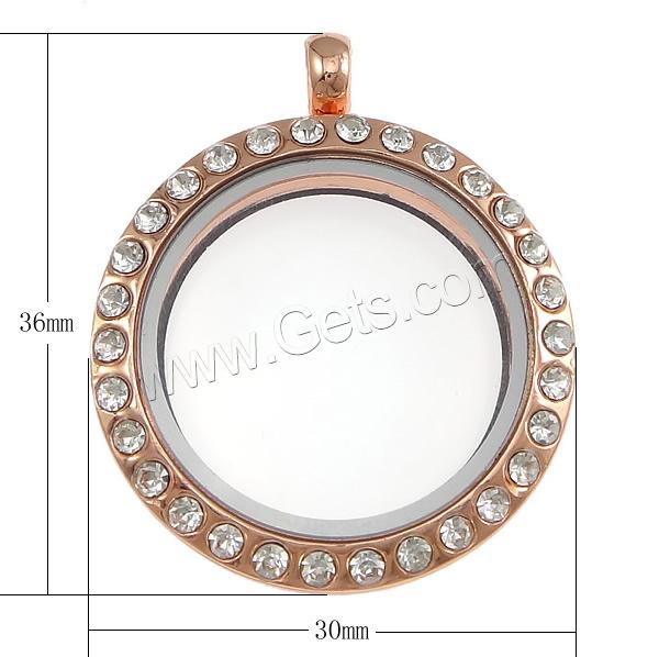 Zinc Alloy Floating Locket Pendant Frame, with Glass, Flat Round, plated, with rhinestone, more colors for choice, nickel, lead & cadmium free, 30x36x7mm, Hole:Approx 3mm, Inner Diameter:Approx 22mm, Sold By PC