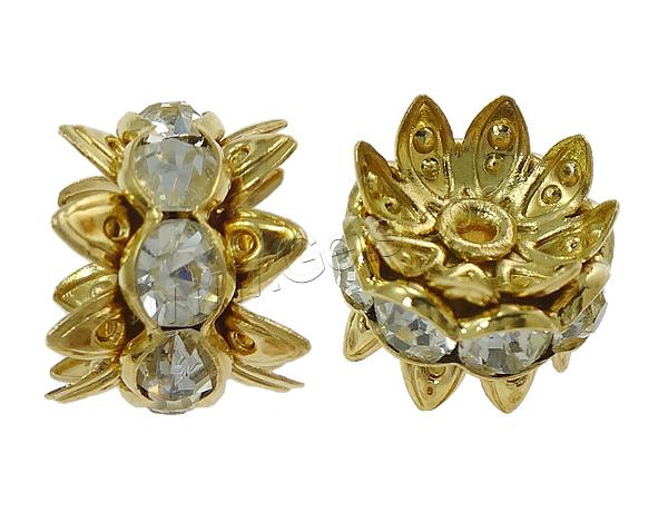 Brass Bead Cap, Flower, plated, with rhinestone & double-sided, more colors for choice, 8x8x9mm, Hole:Approx 1.5mm, Sold By PC