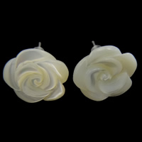 Shell Earring eau douce, coquille jaune, avec earnut en plastique, acier inoxydable puce boucle d'oreille, fleur Vendu par lot