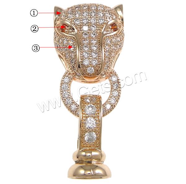 Brass Fold Over Clasp, Leopard, plated, micro pave cubic zirconia, more colors for choice, 13.5x22x7mm, 14.5x8.5x4mm, 31.5mm, Hole:Approx 6mm, Sold By Set