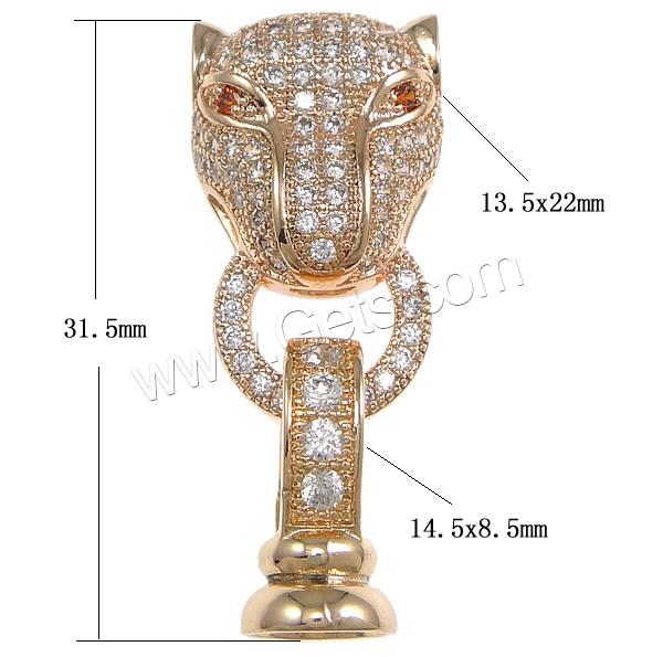 Brass Fold Over Clasp, Leopard, plated, micro pave cubic zirconia, more colors for choice, 13.5x22x7mm, 14.5x8.5x4mm, 31.5mm, Hole:Approx 6mm, Sold By Set