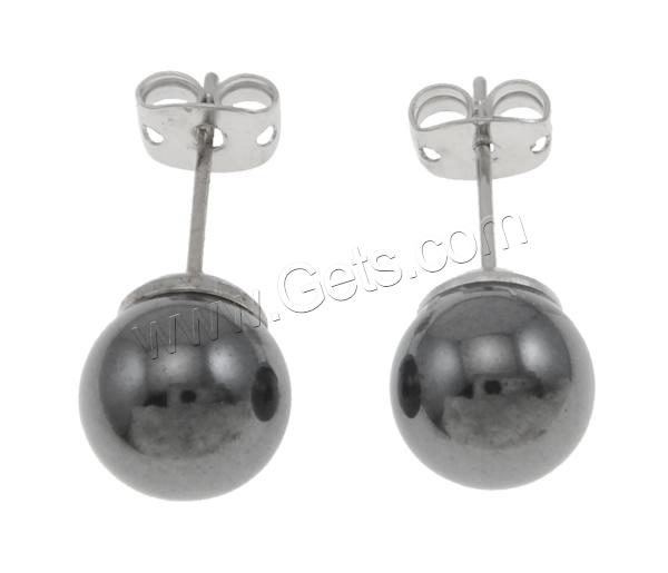 Non Magnetic Hematite Earrings, with plastic earnut, stainless steel post pin, Round, different size for choice & Customized, black, Sold By Pair