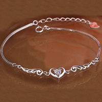 Pulseras de plata de cúbico zirconia, plata de ley 925, con 4cm extender cadena, Corazón con alas, chapado en platina real, con circonia cúbica, 5-30mm, longitud:aproximado 6.5 Inch, Vendido por Sarta