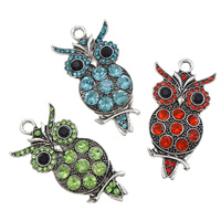 Zinc Alloy Animal Pendants, Owl, plated, Customized & with rhinestone nickel, lead & cadmium free Approx 3.5mm 