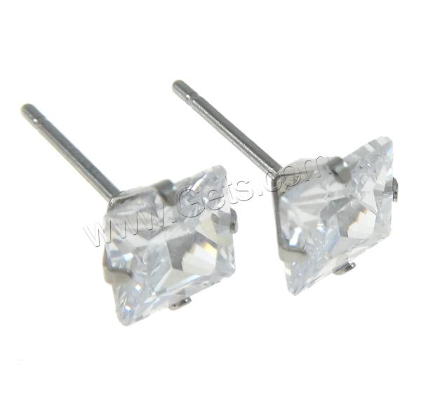 Boucle en acier inoxydable zircons cubiques, cadre, Placage, sans embout de boucle d'oreille & avec zircone cubique, plus de couleurs à choisir, 7x7x5mm, Vendu par paire