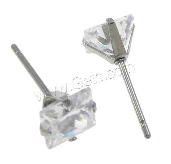 Boucle en acier inoxydable zircons cubiques, cadre, Placage, sans embout de boucle d'oreille & avec zircone cubique, plus de couleurs à choisir, 7x7x5mm, Vendu par paire